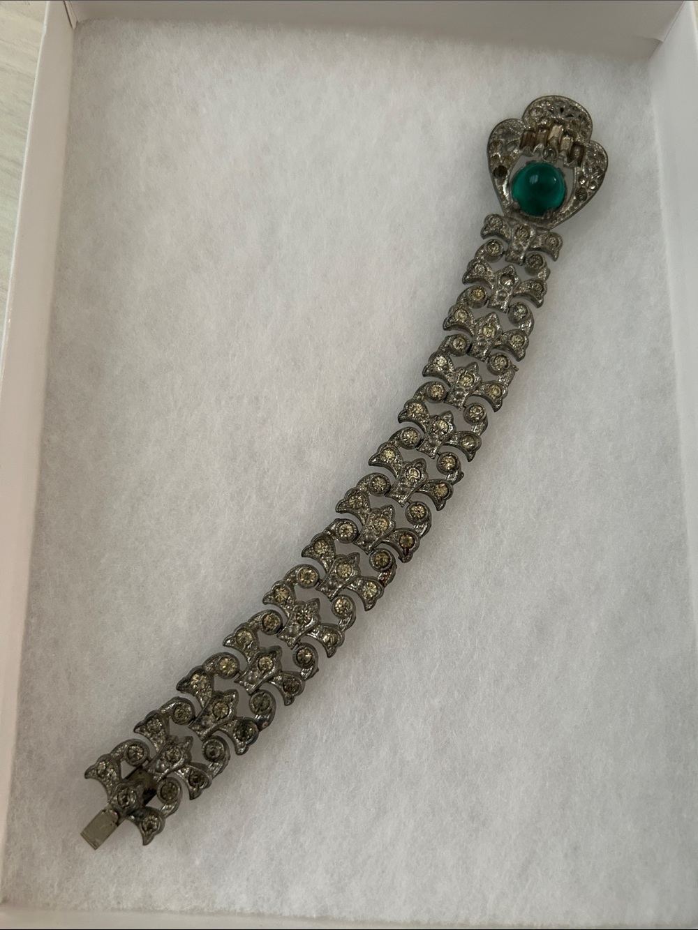 Art Deco Bracelet with Green Cabochon